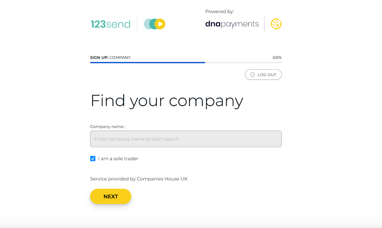 Company sign up in fintech onboarding