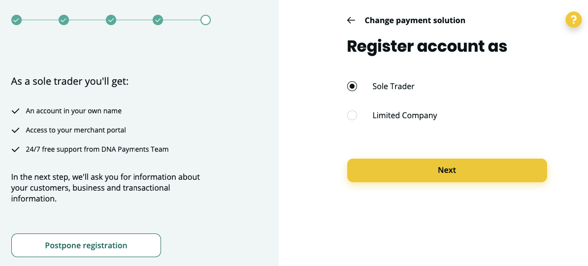 Fields to register account for B2C and B2B