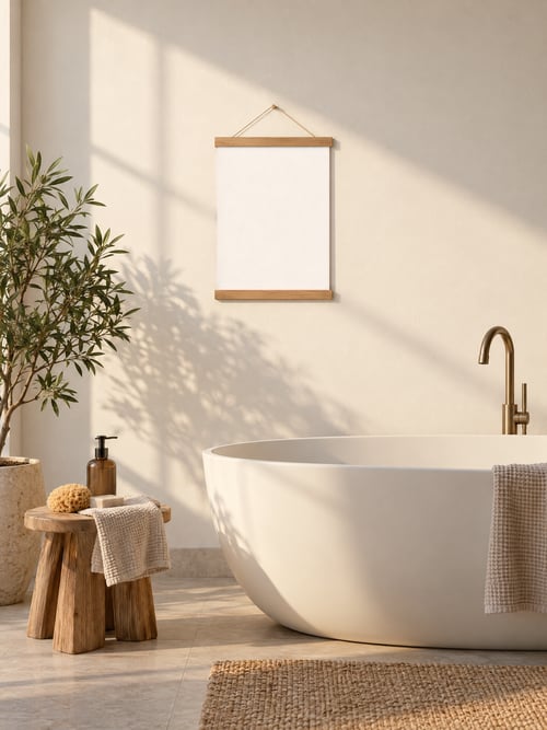 Bathroom – poster hanger — template di mockup per l’arte