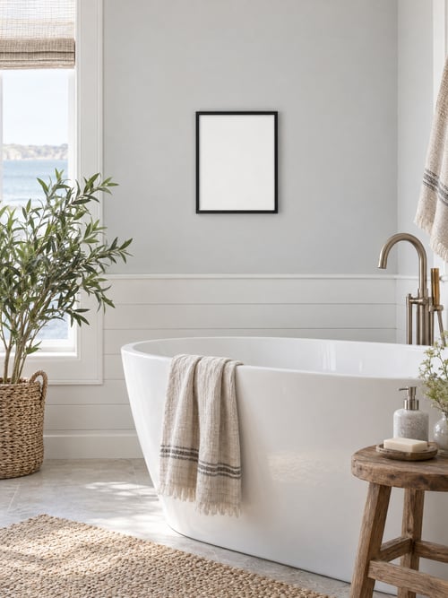 Bathroom – thin black frame — template di mockup per l’arte