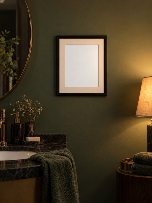 Bathroom – black frame with mat — template di mockup per l’arte