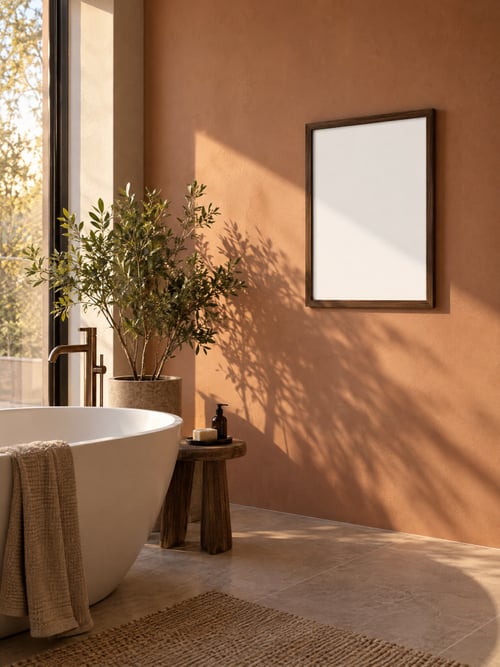 Bathroom – walnut frame — template di mockup per l’arte