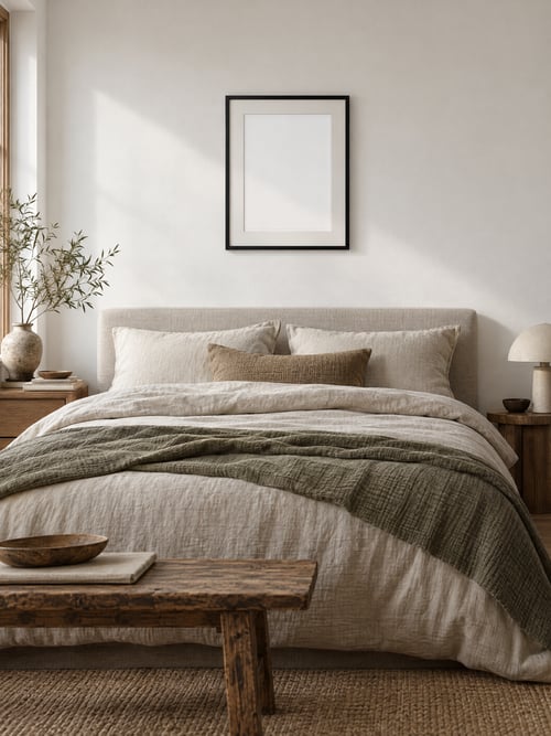 Bedroom – black frame with mat — modelo de mockup de arte
