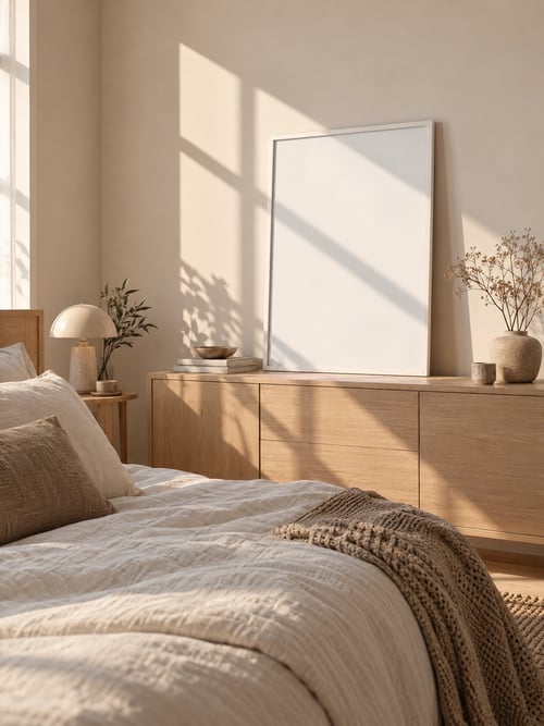 Bedroom – thin white frame — art mockup template