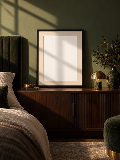 Bedroom – black frame with mat — art mockup template
