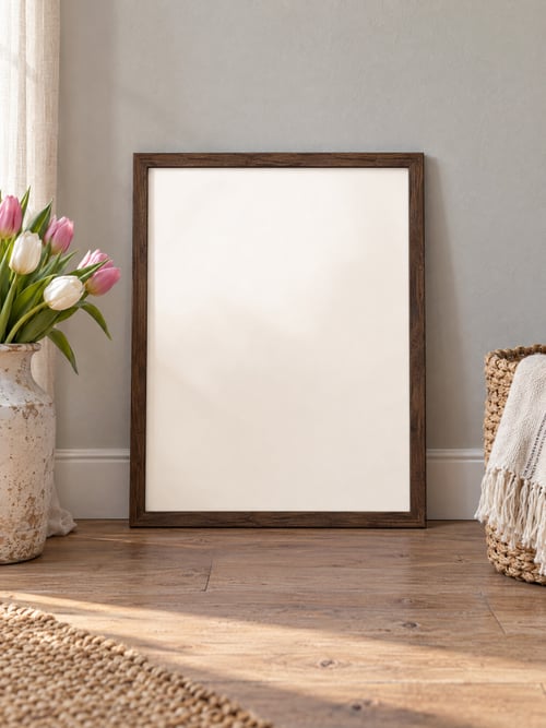 Close up – walnut frame — template di mockup per l’arte