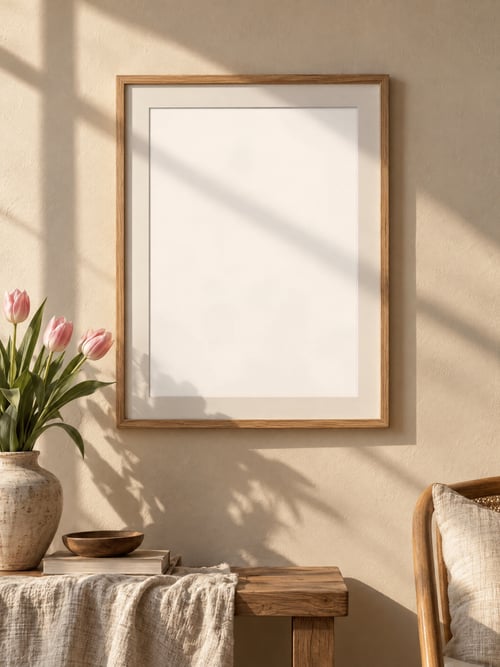 Close up – oak frame with mat — template di mockup per l’arte