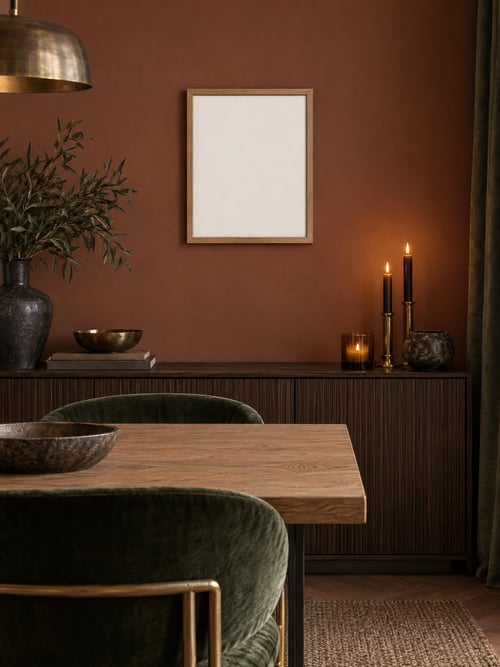 Dining room – oak frame – Mockup-Vorlage für Kunst