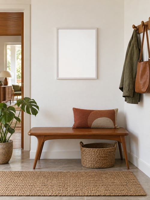 Hallway – thin white frame — art mockup template