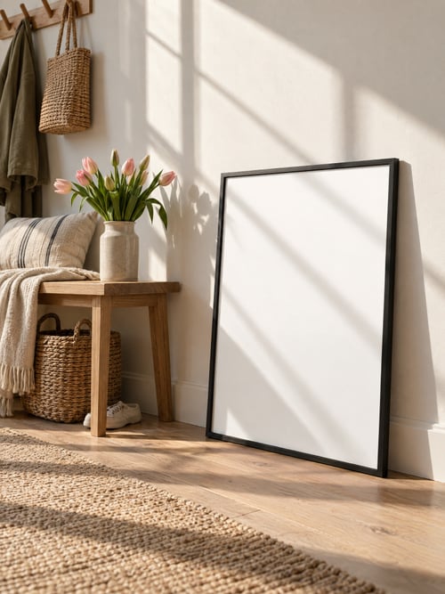 Hallway – thin black frame — art mockup template