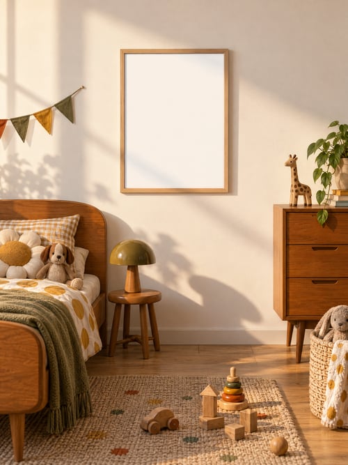 Kids room – oak frame – Mockup-Vorlage für Kunst