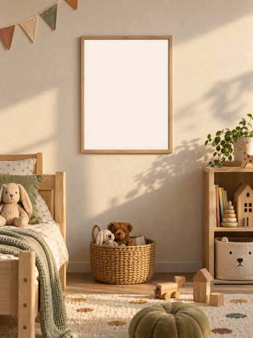 Kids room – oak frame – Mockup-Vorlage für Kunst