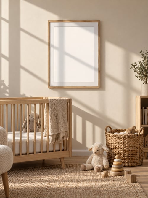 Kids room – oak frame with mat – Mockup-Vorlage für Kunst