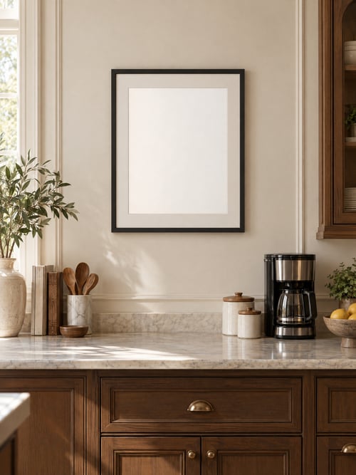 Kitchen – black frame with mat — plantilla de mockup de arte