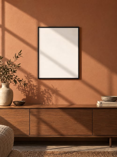 Living room – thin black frame — art mockup template