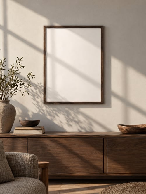 Living room – walnut frame — art mockup template