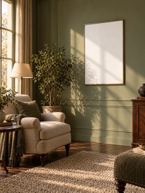 Living room – brass frame — art mockup template