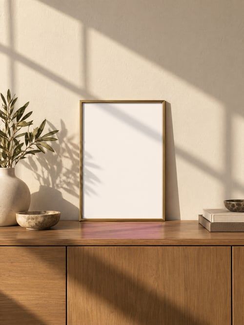 Living room – brass frame — art mockup template