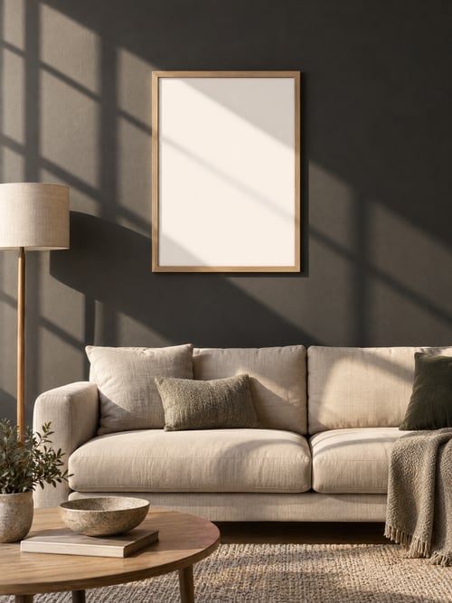 Living room – oak frame — art mockup template