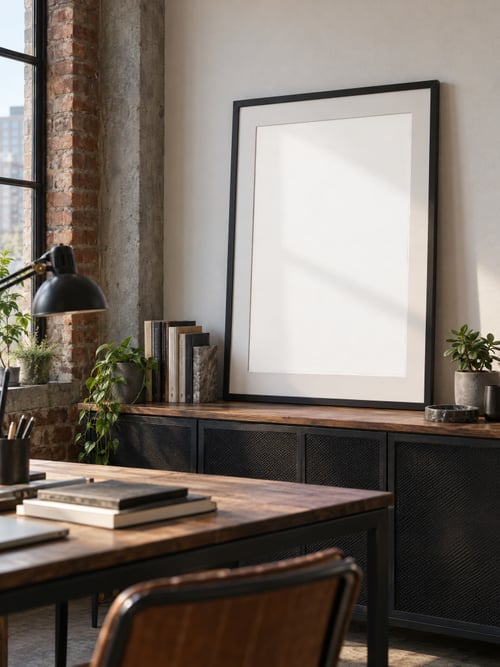 Office – black frame with mat — art mockup template