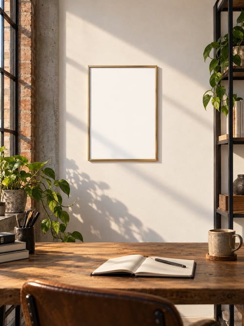 Office – brass frame — art mockup template