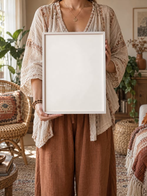 People – thin white frame – Mockup-Vorlage für Kunst