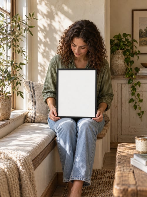 People – thin black frame — art mockup template