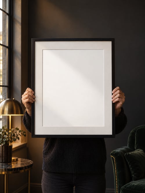 People – black frame with mat — art mockup template
