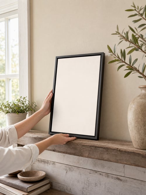 People – float frame canvas — plantilla de mockup de arte