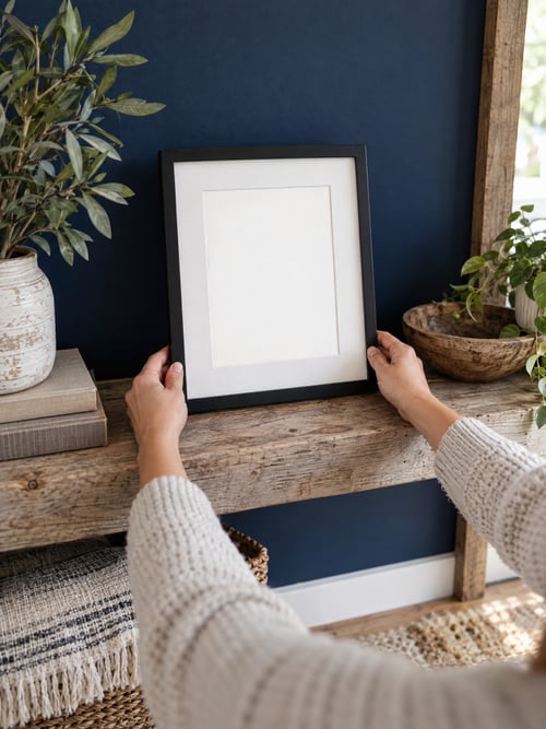 People – black frame with mat — plantilla de mockup de arte