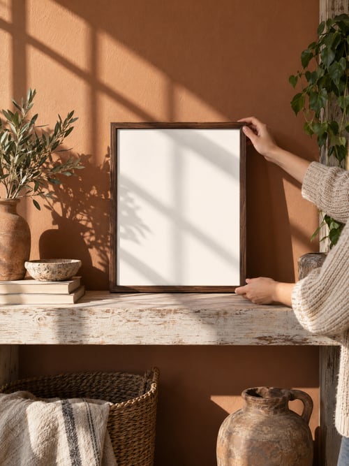 People – walnut frame — plantilla de mockup de arte