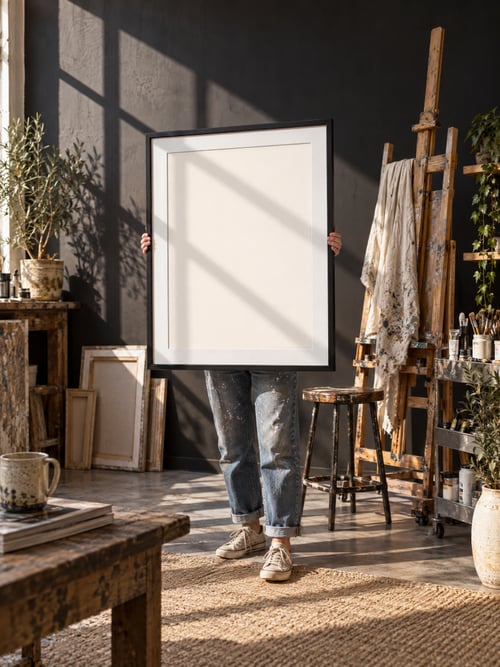 People – black frame with mat — art mockup template