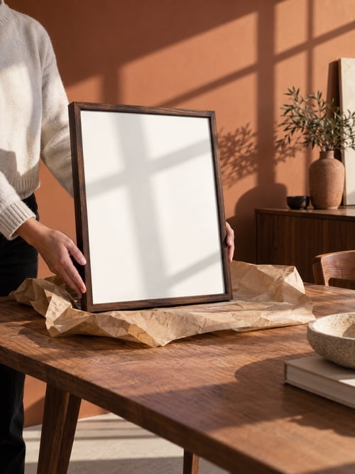 People – walnut frame — art mockup template