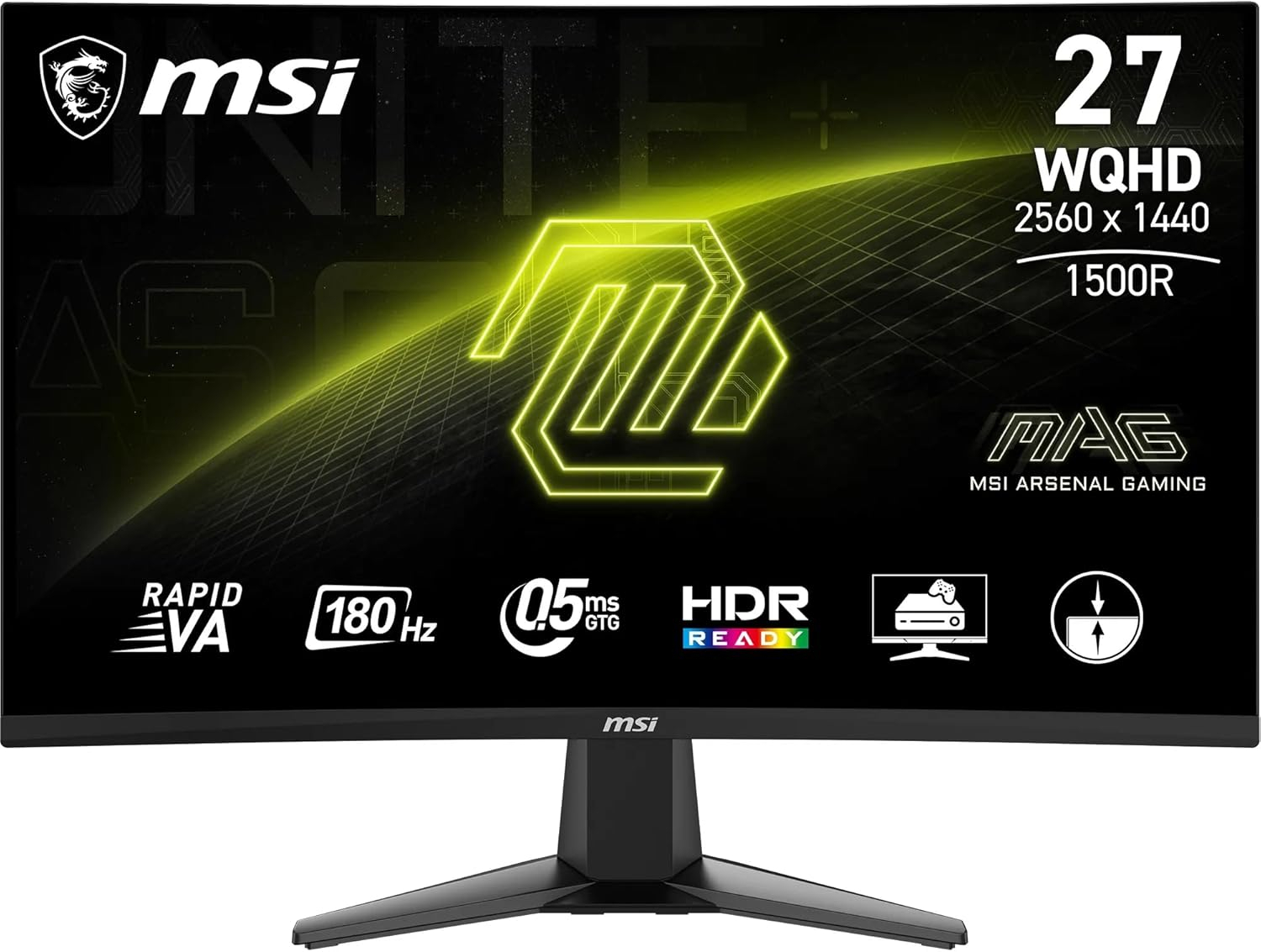MSI 27'' MAG 27CQ6F Curved 2560X1440 1500R VA RAPID 0.5ms180HZ FreeSync Siyah QHD Monitör