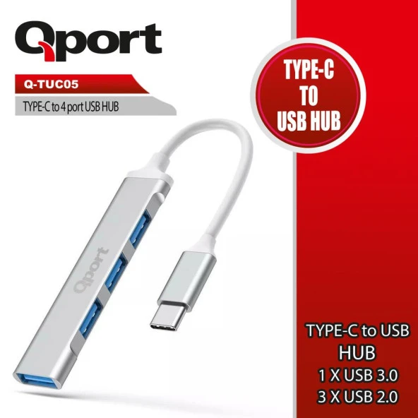 QPORT Q-TUC05 TYPE-C TO 4 PORT METAL USB ÇOKLAYICI