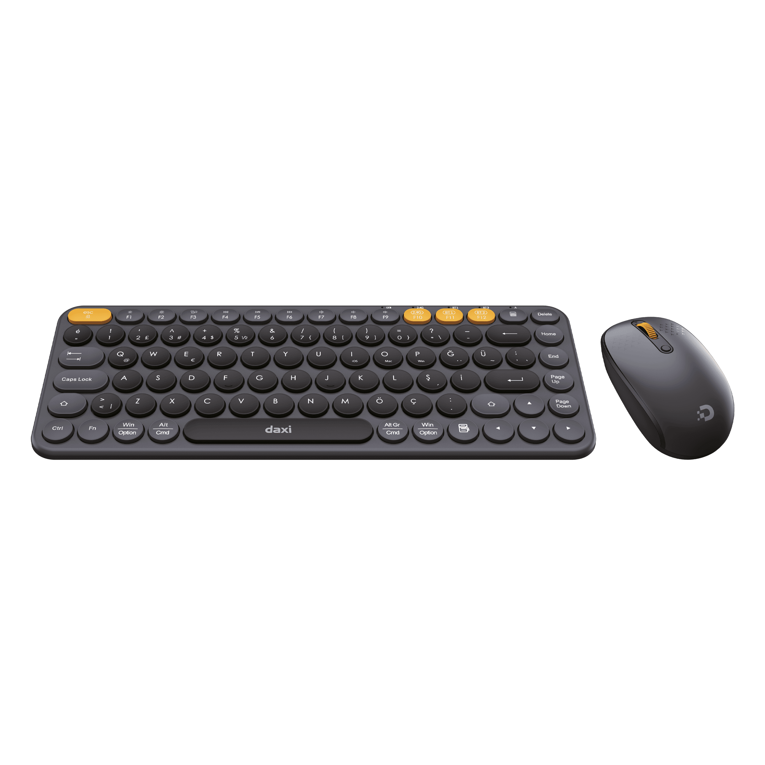DAXİ MK-350 Klavye Kablosuz Set Bluetooth/ WiFi Siyah Q TR Retro Tuş 3 Cihaza Bağlantı Mini+Pad