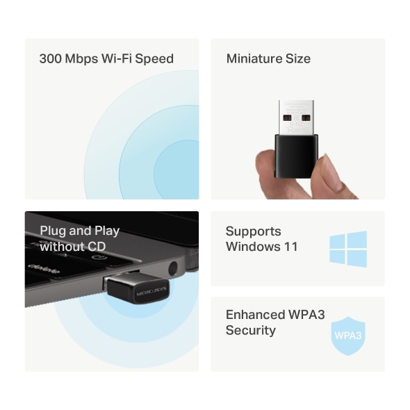 TP-Link Mercusys MA12N N300 Nano Wi-Fi USB Adapter - 3