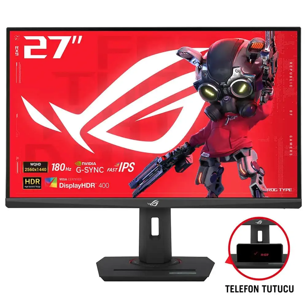 Asus 27" ROG Strix XG27ACS 2K 1ms 180Hz, 2560x1440, HDMI, DP, Type-C, G-Sync, Pivot, Vesa IPS Siyah Gaming Monitör