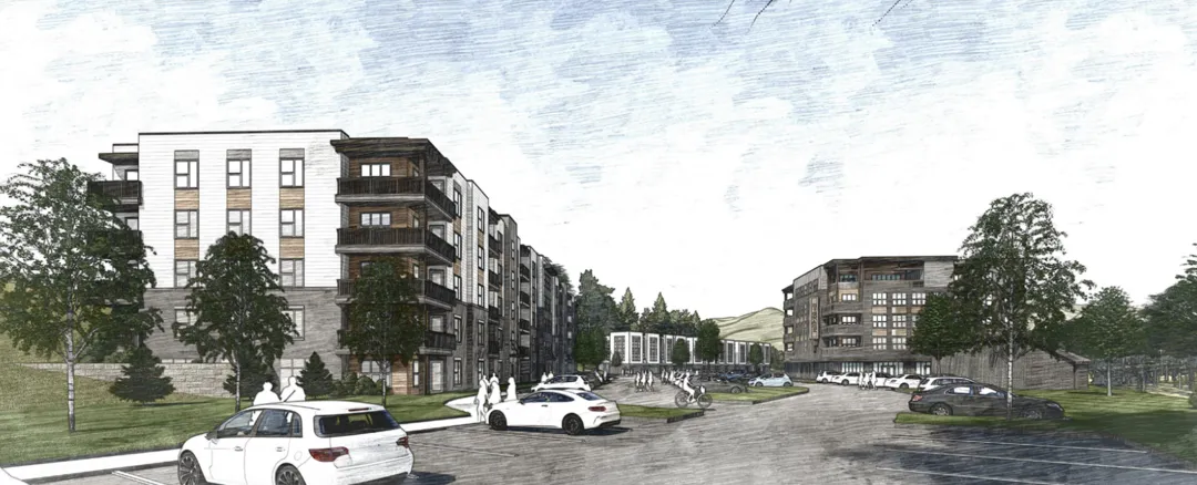 A sketch of multiple apartment buildings.
