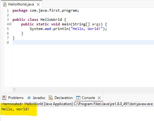 First Java Program Output