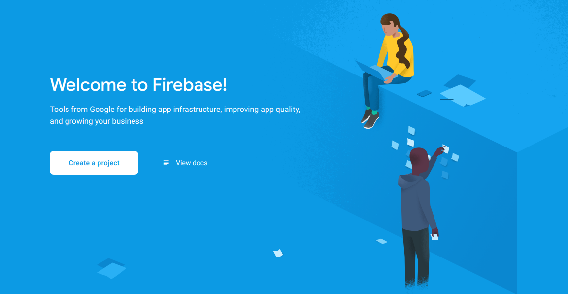 The Firebase console where a project can be created.