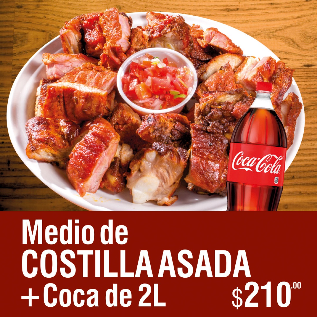 1/2 de costilla asada + coca de 2 lts