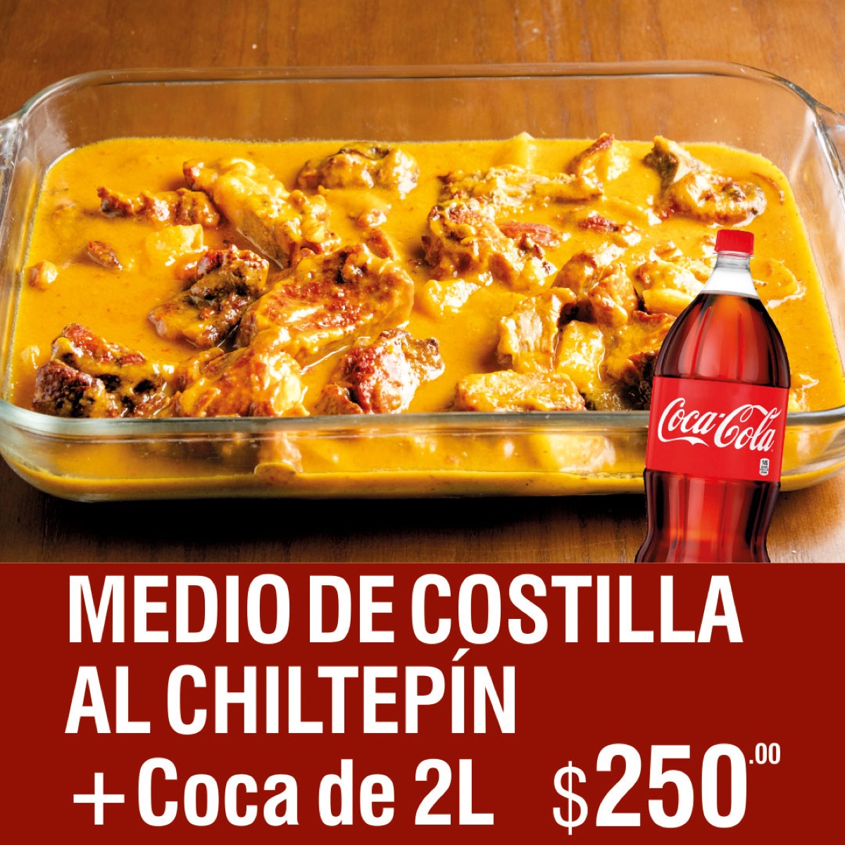 1/2 de costillas al chiltepin + coca de 2 lts