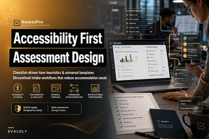 Accessibility-by-design for assessments: item-writing heuristics, test templates, and intake workflows