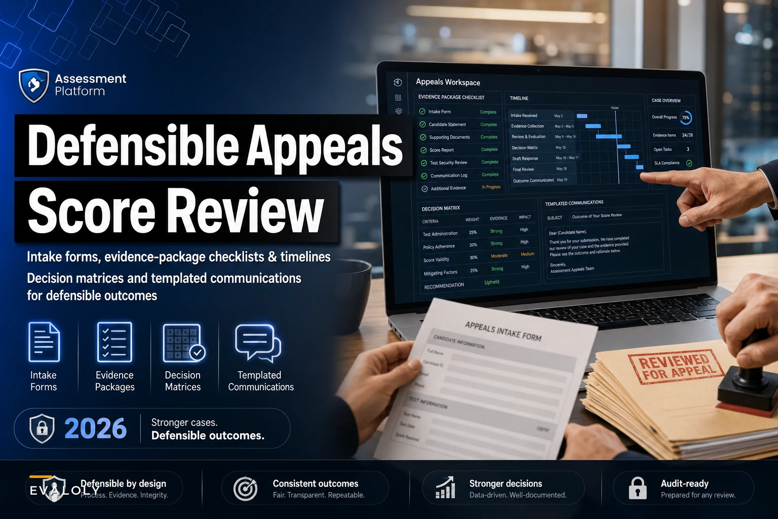 Defensible appeals and score-review playbook: intake forms, evidence packages, and templated communications