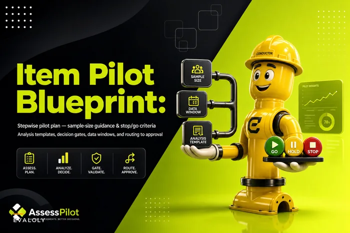 Item field-test blueprint: stop/go criteria, sample-size guidance, and analysis templates for pilots