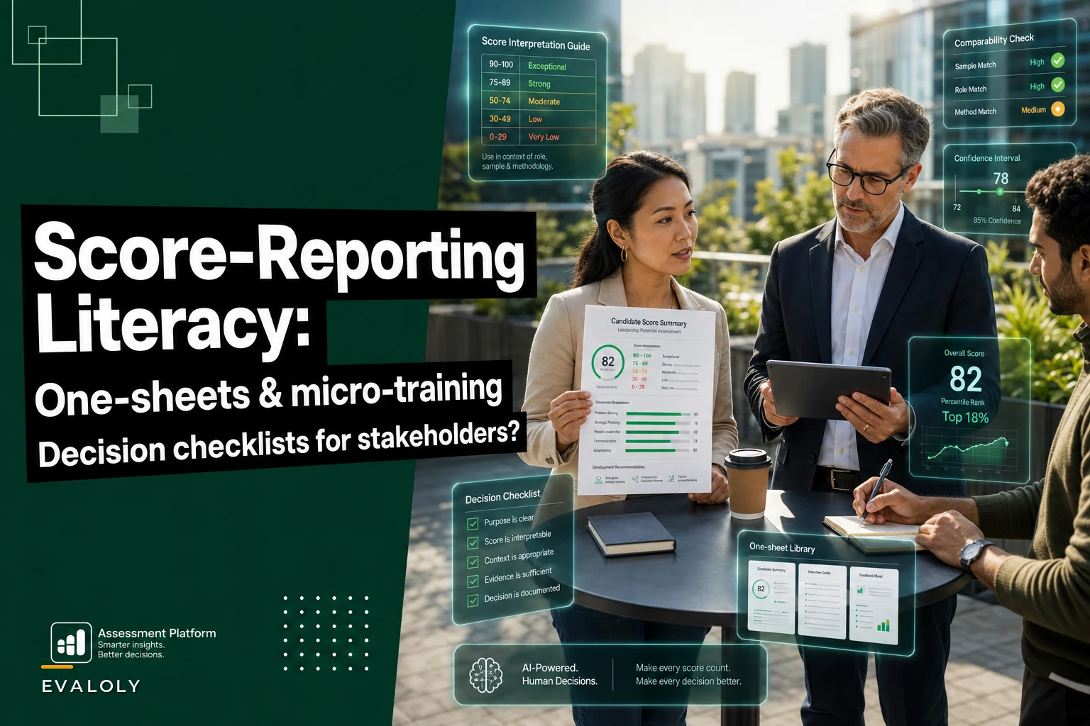 Score-reporting literacy for stakeholders: one-sheets, micro-training, and decision checklists
