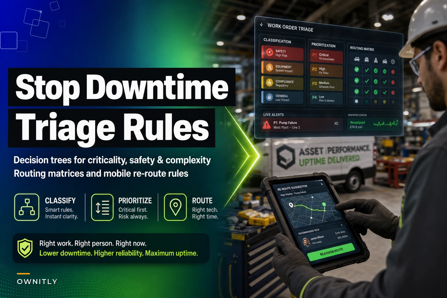 Work-order triage rules that stop unnecessary downtime: classification, prioritization and mobile routing matrices