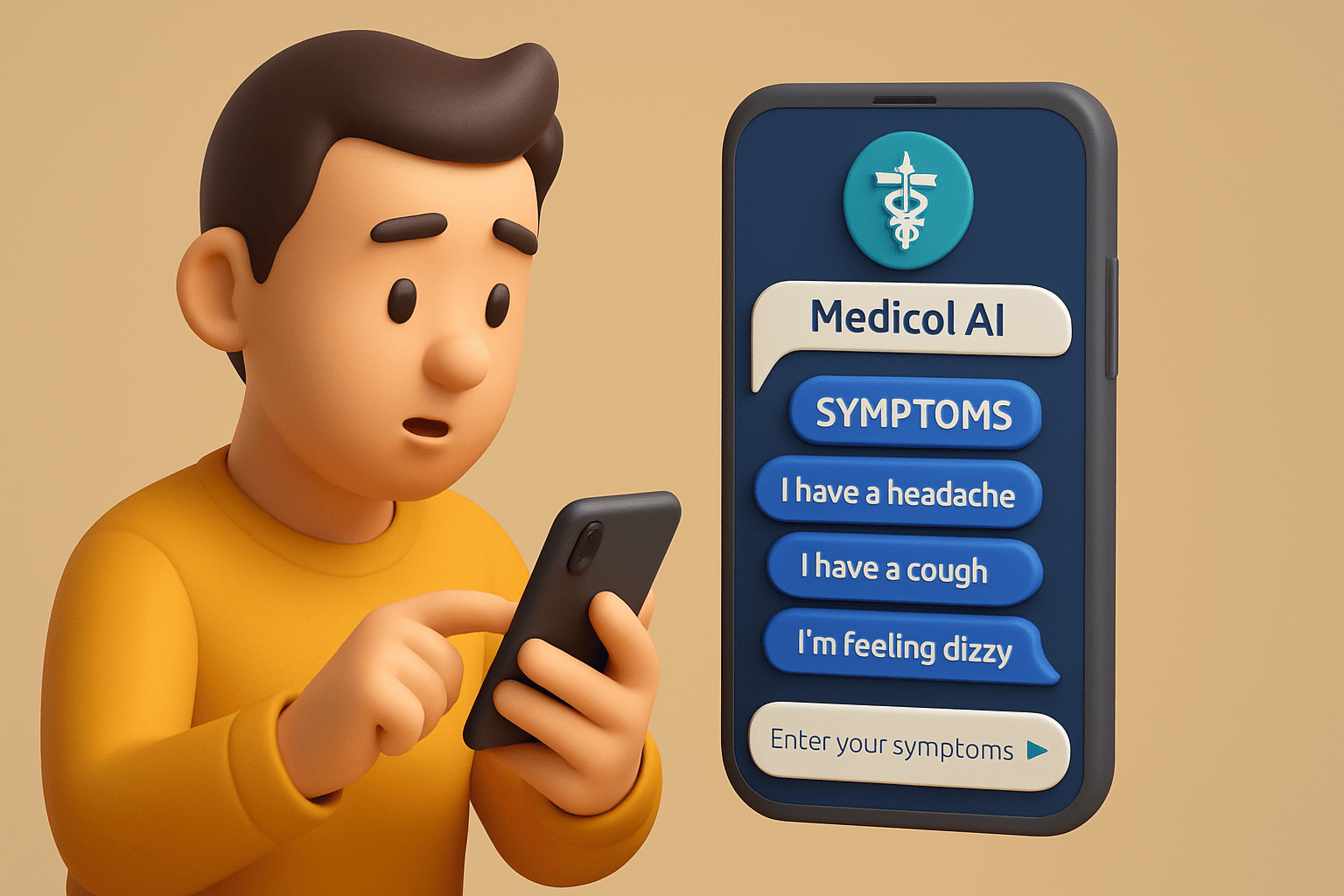 A person on their phone using a medical AI chat interface for symptoms.