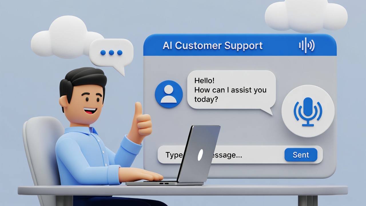 Happy customer receiving instant support from AI agent